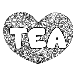 Coloraci&oacute;n del nombre TEA - decorado mandala de coraz&oacute;n
