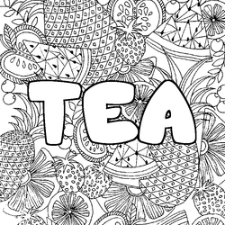 Coloraci&oacute;n del nombre TEA - decorado mandala de frutas