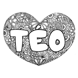 Coloraci&oacute;n del nombre T&Eacute;O - decorado mandala de coraz&oacute;n