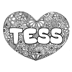 Coloraci&oacute;n del nombre TESS - decorado mandala de coraz&oacute;n