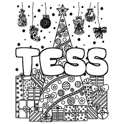 Coloraci&oacute;n del nombre TESS - decorado &aacute;rbol de Navidad y regalos