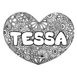 Coloraci&oacute;n del nombre TESSA - decorado mandala de coraz&oacute;n