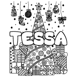 Coloraci&oacute;n del nombre TESSA - decorado &aacute;rbol de Navidad y regalos