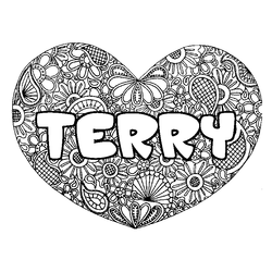 Coloraci&oacute;n del nombre TERRY - decorado mandala de coraz&oacute;n