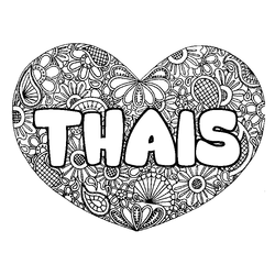 Coloraci&oacute;n del nombre THAIS - decorado mandala de coraz&oacute;n