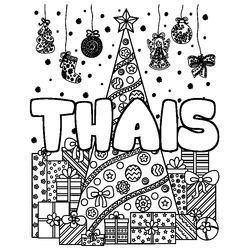 Coloraci&oacute;n del nombre THAIS - decorado &aacute;rbol de Navidad y regalos