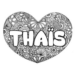 Coloraci&oacute;n del nombre THA&Iuml;S - decorado mandala de coraz&oacute;n