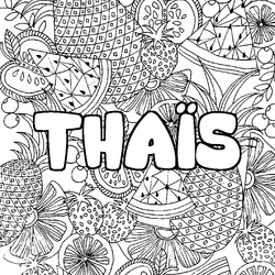 Coloraci&oacute;n del nombre THA&Iuml;S - decorado mandala de frutas