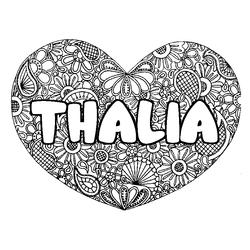 Coloraci&oacute;n del nombre THALIA - decorado mandala de coraz&oacute;n