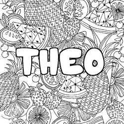 Coloraci&oacute;n del nombre THEO - decorado mandala de frutas