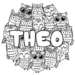 Coloraci&oacute;n del nombre TH&Eacute;O - decorado b&uacute;hos