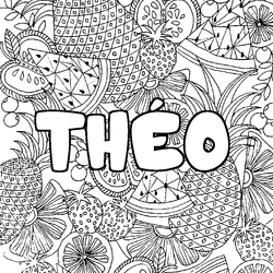 Coloraci&oacute;n del nombre TH&Eacute;O - decorado mandala de frutas