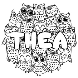 Coloraci&oacute;n del nombre TH&Eacute;A - decorado b&uacute;hos