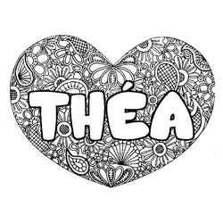 Coloraci&oacute;n del nombre TH&Eacute;A - decorado mandala de coraz&oacute;n