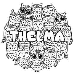 Coloraci&oacute;n del nombre THELMA - decorado b&uacute;hos