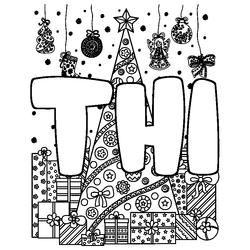 Coloraci&oacute;n del nombre THI - decorado &aacute;rbol de Navidad y regalos