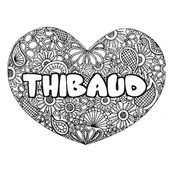 Coloraci&oacute;n del nombre THIBAUD - decorado mandala de coraz&oacute;n