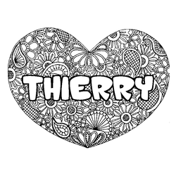 Coloraci&oacute;n del nombre THIERRY - decorado mandala de coraz&oacute;n