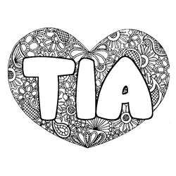 Coloraci&oacute;n del nombre TIA - decorado mandala de coraz&oacute;n