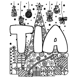 Coloraci&oacute;n del nombre TIA - decorado &aacute;rbol de Navidad y regalos