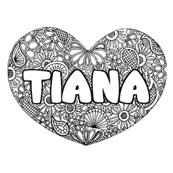 Coloraci&oacute;n del nombre TIANA - decorado mandala de coraz&oacute;n