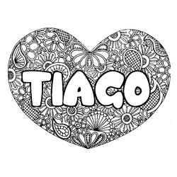 Coloraci&oacute;n del nombre TIAGO - decorado mandala de coraz&oacute;n