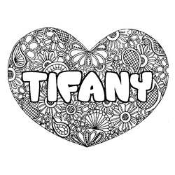 Coloraci&oacute;n del nombre TIFANY - decorado mandala de coraz&oacute;n