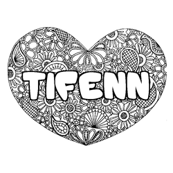 Coloraci&oacute;n del nombre TIFENN - decorado mandala de coraz&oacute;n