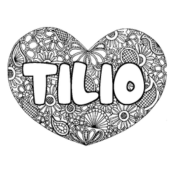 Coloraci&oacute;n del nombre TILIO - decorado mandala de coraz&oacute;n