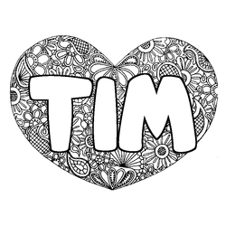 Coloraci&oacute;n del nombre TIM - decorado mandala de coraz&oacute;n