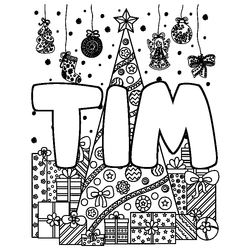 Coloraci&oacute;n del nombre TIM - decorado &aacute;rbol de Navidad y regalos