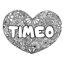Coloraci&oacute;n del nombre TIMEO - decorado mandala de coraz&oacute;n