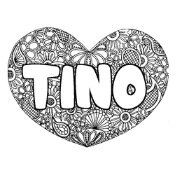 Coloraci&oacute;n del nombre TINO - decorado mandala de coraz&oacute;n
