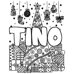 Coloraci&oacute;n del nombre TINO - decorado &aacute;rbol de Navidad y regalos