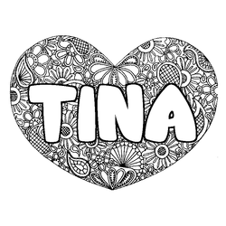 Coloraci&oacute;n del nombre TINA - decorado mandala de coraz&oacute;n