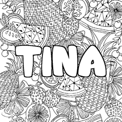 Coloraci&oacute;n del nombre TINA - decorado mandala de frutas