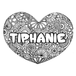 Coloraci&oacute;n del nombre TIPHANIE - decorado mandala de coraz&oacute;n