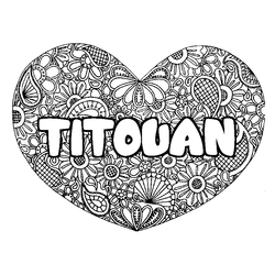 Coloraci&oacute;n del nombre TITOUAN - decorado mandala de coraz&oacute;n