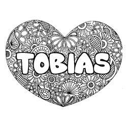Coloraci&oacute;n del nombre TOBIAS - decorado mandala de coraz&oacute;n