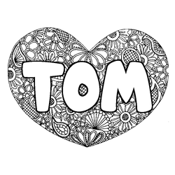 Coloraci&oacute;n del nombre TOM - decorado mandala de coraz&oacute;n