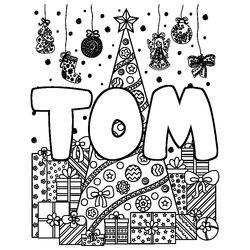 Coloraci&oacute;n del nombre TOM - decorado &aacute;rbol de Navidad y regalos