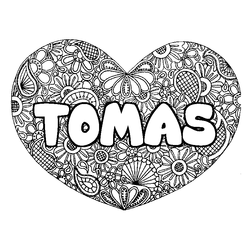 Coloraci&oacute;n del nombre TOMAS - decorado mandala de coraz&oacute;n