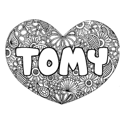 Coloraci&oacute;n del nombre TOMY - decorado mandala de coraz&oacute;n