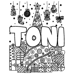 Coloraci&oacute;n del nombre TONI - decorado &aacute;rbol de Navidad y regalos