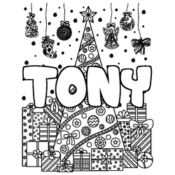Coloraci&oacute;n del nombre TONY - decorado &aacute;rbol de Navidad y regalos