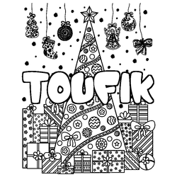 Coloraci&oacute;n del nombre TOUFIK - decorado &aacute;rbol de Navidad y regalos
