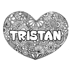 Coloraci&oacute;n del nombre TRISTAN - decorado mandala de coraz&oacute;n