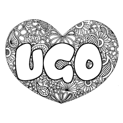 Coloraci&oacute;n del nombre UGO - decorado mandala de coraz&oacute;n