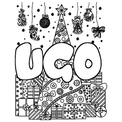Coloraci&oacute;n del nombre UGO - decorado &aacute;rbol de Navidad y regalos