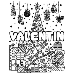 Coloraci&oacute;n del nombre VALENTIN - decorado &aacute;rbol de Navidad y regalos